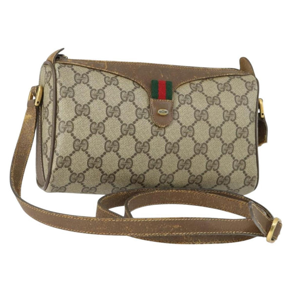 GUCCI GG Supreme Web Sherry Line Bag PVC Beige Gold 89 02 018 Auth BA9939