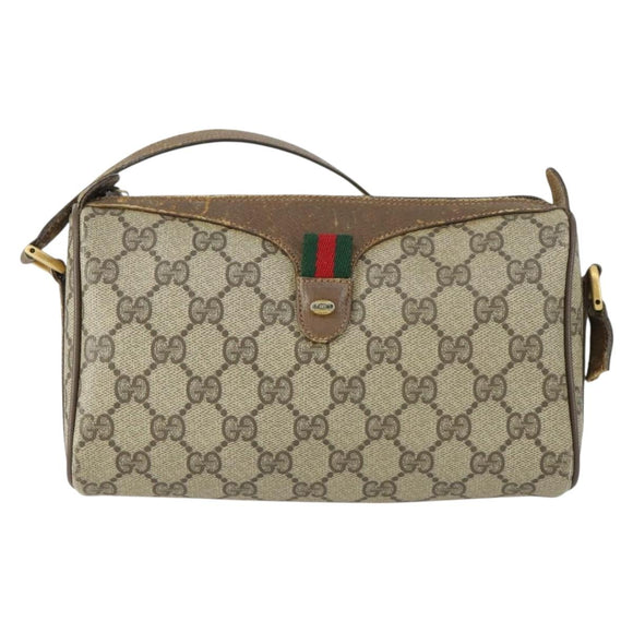 GUCCI GG Supreme Web Sherry Line Bag PVC Beige Gold 89 02 018 Auth BA9939