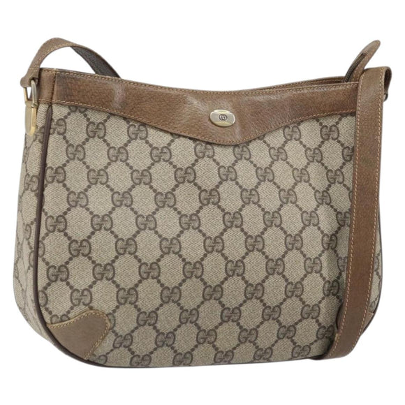 GUCCI GG Supreme Shoulder Bag PVC Beige Gold Auth BA9940