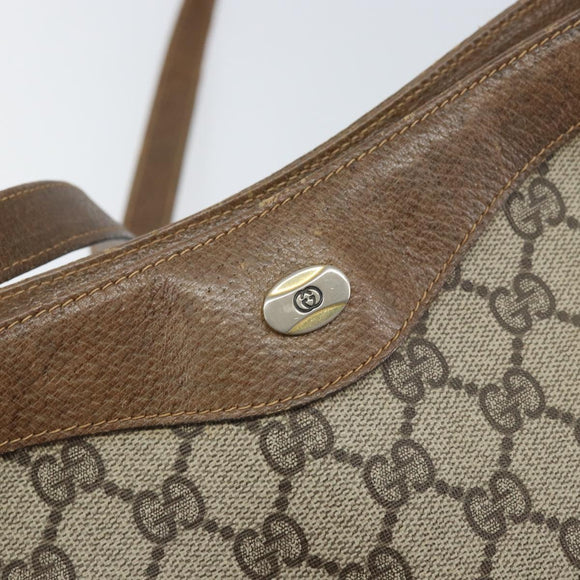 GUCCI GG Supreme Shoulder Bag PVC Beige Gold Auth BA9940