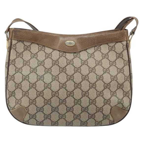 GUCCI GG Supreme Shoulder Bag PVC Beige Gold Auth BA9940