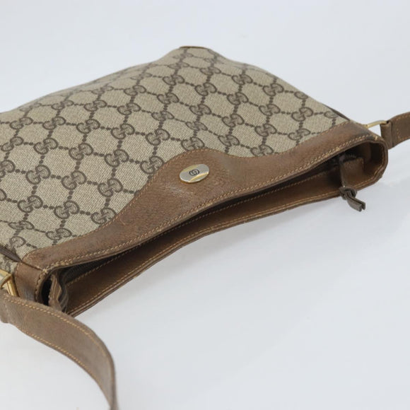 GUCCI GG Supreme Shoulder Bag PVC Beige Gold Auth BA9940