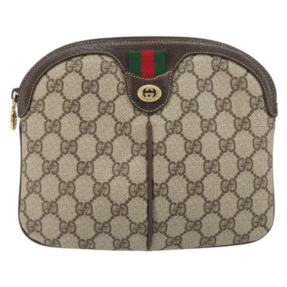 GUCCI GG Supreme Web Sherry Line Bag PVC Beige Gold 904 02 047 Auth BA9941