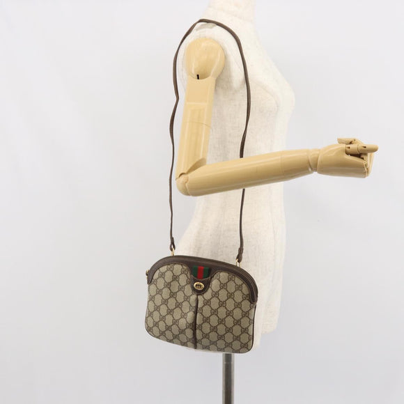 GUCCI GG Supreme Web Sherry Line Bag PVC Beige Gold 904 02 047 Auth BA9941