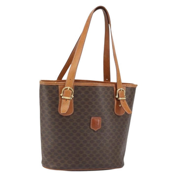 CELINE Macadam Canvas Tote Bag PVC Leather Brown Gold Auth BA9942