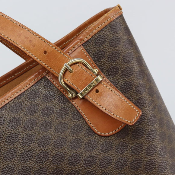 CELINE Macadam Canvas Tote Bag PVC Leather Brown Gold Auth BA9942