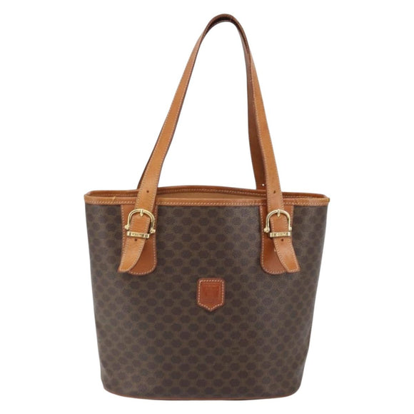 CELINE Macadam Canvas Tote Bag PVC Leather Brown Gold Auth BA9942