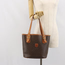CELINE Macadam Canvas Tote Bag PVC Leather Brown Gold Auth BA9942-25