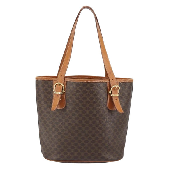 CELINE Macadam Canvas Tragetasche PVC Leder Braun Gold Auth BA9942