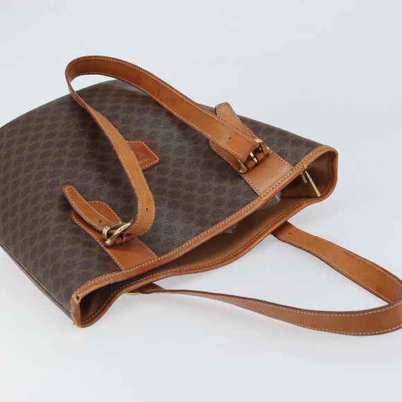 CELINE Macadam Canvas Tote Bag PVC Leather Brown Gold Auth BA9942