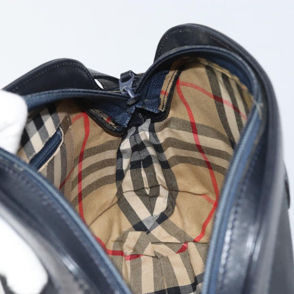 Burberrys Shoulder Bag Leather Navy Gold Auth BA9943