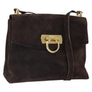 Salvatore Ferragamo Gancini Shoulder Bag Suede Brown Gold Auth BA9944-1