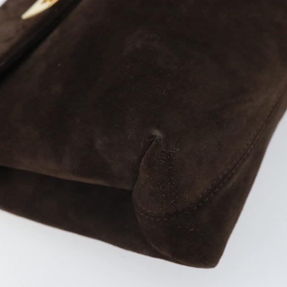 Salvatore Ferragamo Gancini Shoulder Bag Suede Brown Gold Auth BA9944
