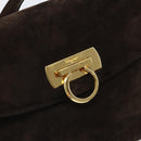 Salvatore Ferragamo Gancini Shoulder Bag Suede Brown Gold Auth BA9944-17