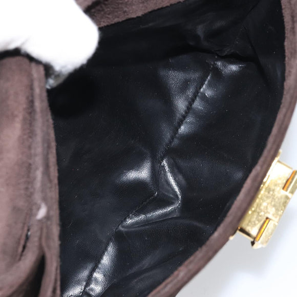 Salvatore Ferragamo Gancini Shoulder Bag Suede Brown Gold Auth BA9944