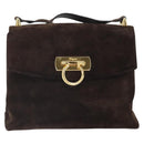 Salvatore Ferragamo Gancini Shoulder Bag Suede Brown Gold Auth BA9944-13