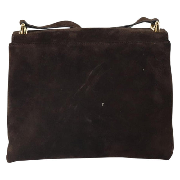 Salvatore Ferragamo Gancini Shoulder Bag Suede Brown Gold Auth BA9944