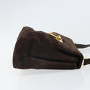 Salvatore Ferragamo Gancini Shoulder Bag Suede Brown Gold Auth BA9944-3