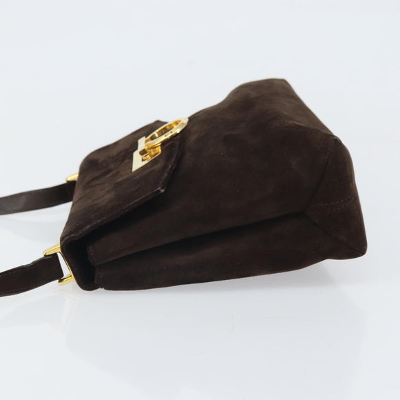 Salvatore Ferragamo Gancini Shoulder Bag Suede Brown Gold Auth BA9944