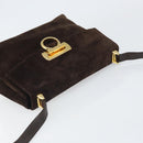 Salvatore Ferragamo Gancini Shoulder Bag Suede Brown Gold Auth BA9944-6