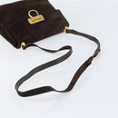 Salvatore Ferragamo Gancini Shoulder Bag Suede Brown Gold Auth BA9944-7