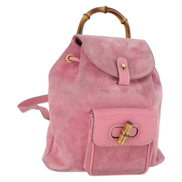 GUCCI Bamboo Backpack Suede Pink Gold 003 2034 0030 Auth BA9946