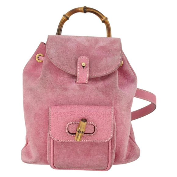 GUCCI Bamboo Backpack Suede Pink Gold 003 2034 0030 Auth BA9946