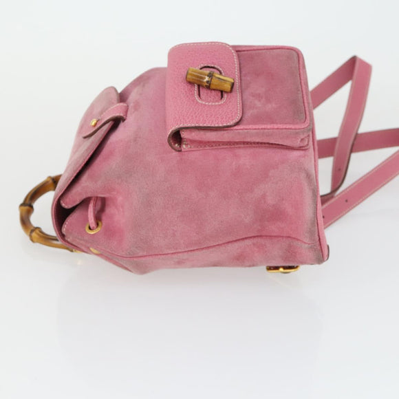 GUCCI Bamboo Backpack Suede Pink Gold 003 2034 0030 Auth BA9946