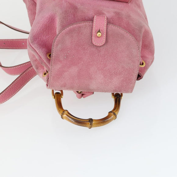 GUCCI Bamboo Backpack Suede Pink Gold 003 2034 0030 Auth BA9946