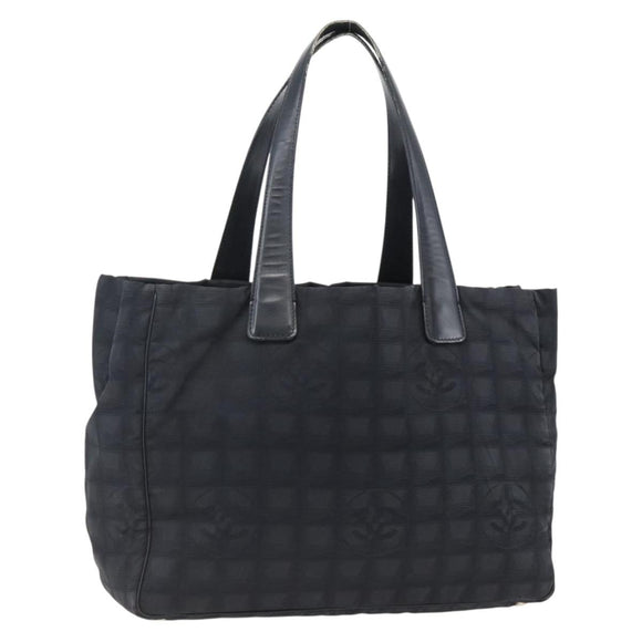 CHANEL New Travel Line Tote Bag Nylon Black Gold CC Auth BA9949