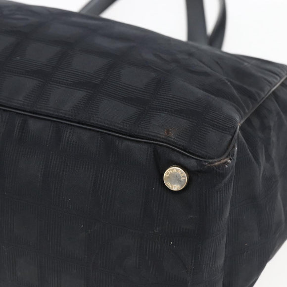 CHANEL New Travel Line Tote Bag Nylon Black Gold CC Auth BA9949