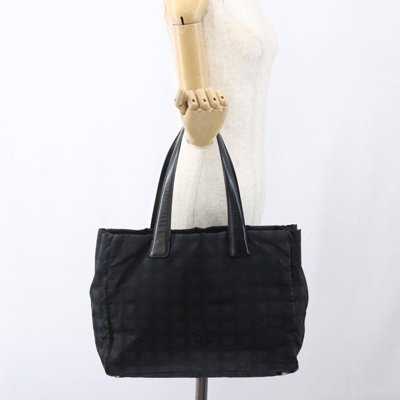 CHANEL New Travel Line Tote Bag Nylon Black Gold CC Auth BA9949