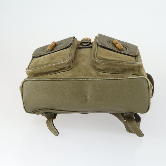 GUCCI Bamboo Backpack Suede Khaki Gold 003 58 0016 Auth BA9952