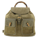 GUCCI Bamboo Backpack Suede Khaki Gold 003 58 0016 Auth BA9952-2