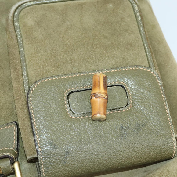GUCCI Bamboo Backpack Suede Khaki Gold 003 58 0016 Auth BA9952
