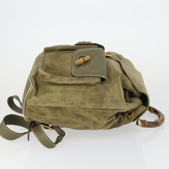 GUCCI Bamboo Backpack Suede Khaki Gold 003 58 0016 Auth BA9952