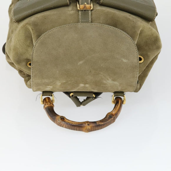 GUCCI Bamboo Backpack Suede Khaki Gold 003 58 0016 Auth BA9952