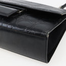 Salvatore Ferragamo Gancini Hand Bag Leather Black Silver Auth BA9953-9