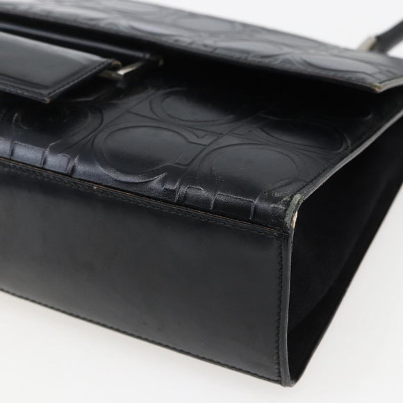 Salvatore Ferragamo Gancini Hand Bag Leather Black Silver Auth BA9953