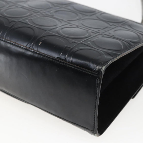 Salvatore Ferragamo Gancini Hand Bag Leather Black Silver Auth BA9953