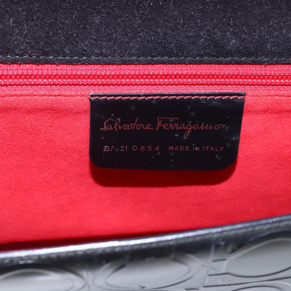 Salvatore Ferragamo Gancini Hand Bag Leather Black Silver Auth BA9953