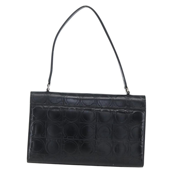 Salvatore Ferragamo Gancini Hand Bag Leather Black Silver Auth BA9953