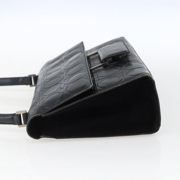 Salvatore Ferragamo Gancini Hand Bag Leather Black Silver Auth BA9953