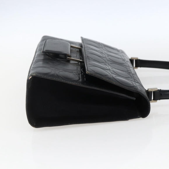 Salvatore Ferragamo Gancini Hand Bag Leather Black Silver Auth BA9953