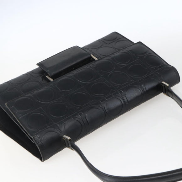 Salvatore Ferragamo Gancini Hand Bag Leather Black Silver Auth BA9953