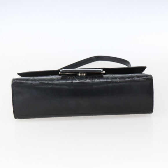 Salvatore Ferragamo Gancini Hand Bag Leather Black Silver Auth BA9953