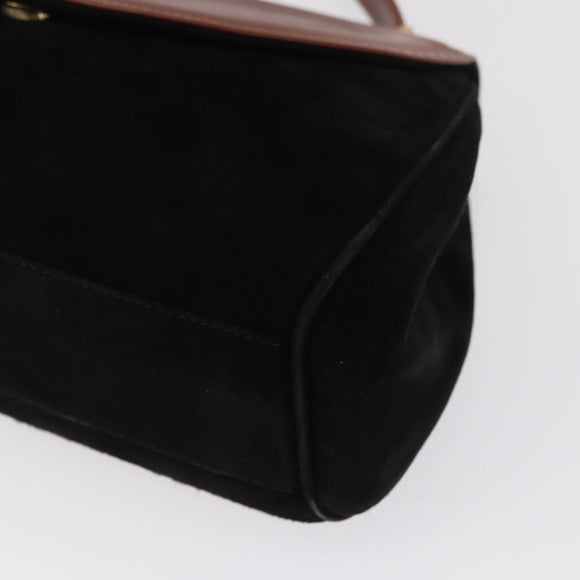 Salvatore Ferragamo Hand Bag Suede Black Gold Auth BA9957