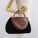 Salvatore Ferragamo Hand Bag Suede Black Gold Auth BA9957-21