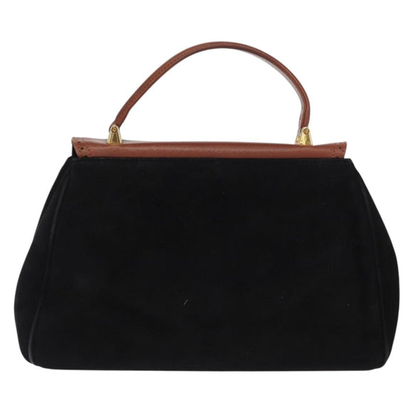 Salvatore Ferragamo Hand Bag Suede Black Gold Auth BA9957