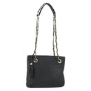 BALLY Chain Shoulder Bag Leather Black Gold Auth BA9958-1